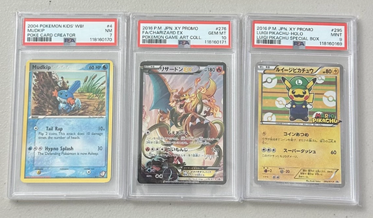 PSA 10 graded cards - Charizard, Mudkip and Liugi Pikachu!