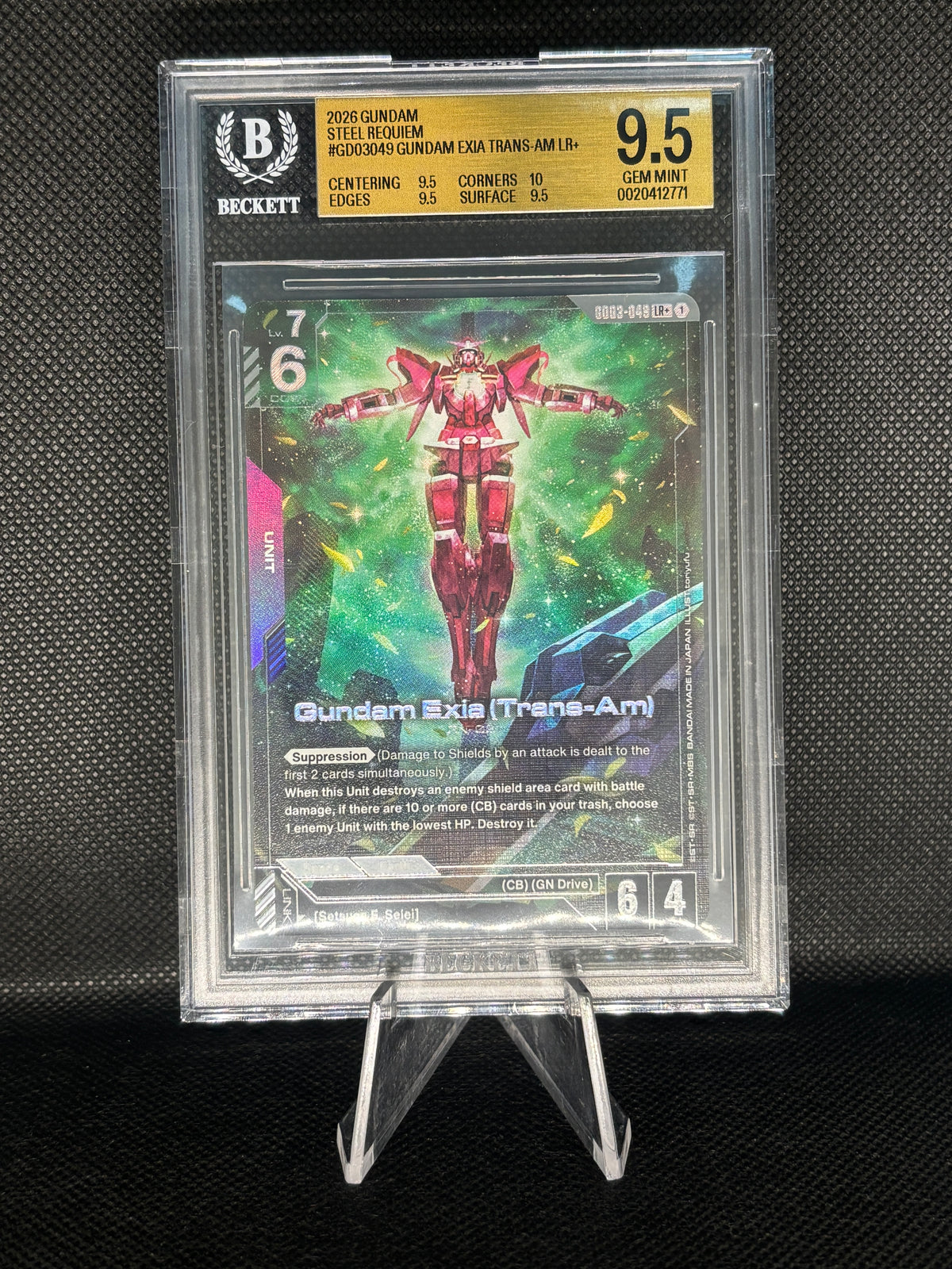 Gundam Exia in trans-am in a BGS Card Slab with a grade of 9.5