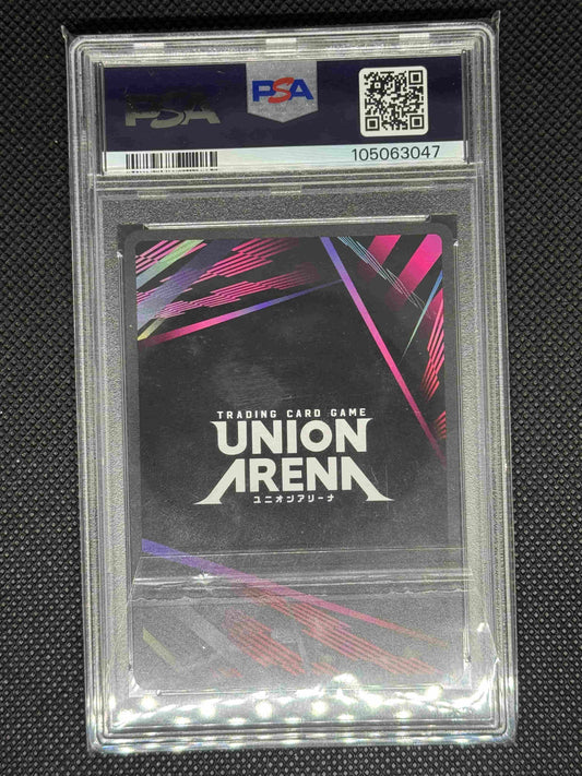 Trading card in a PSA protective case with 'Union Arena' branding