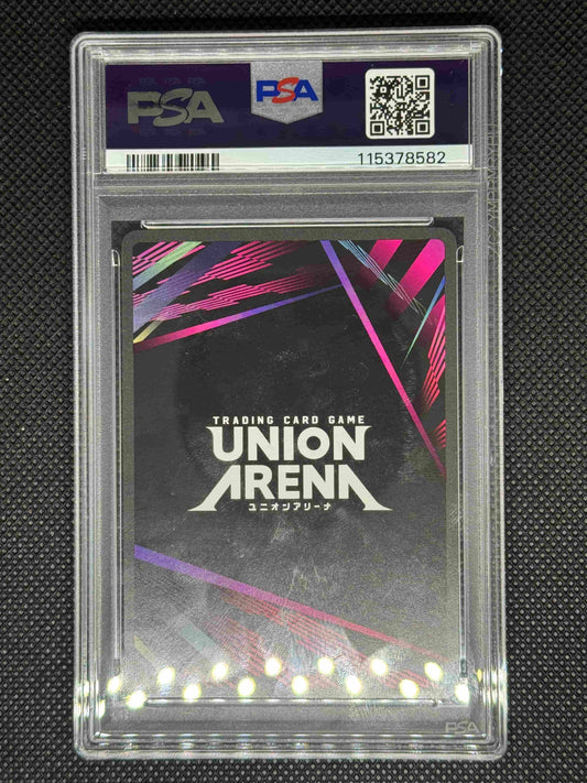 Trading card in a PSA protective case with 'Union Arena' branding