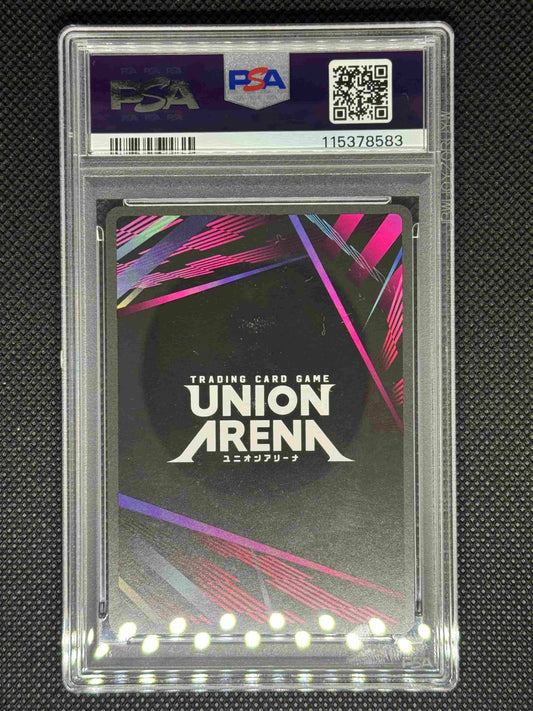 Union Arena card in a PSA protective case on a textured black background