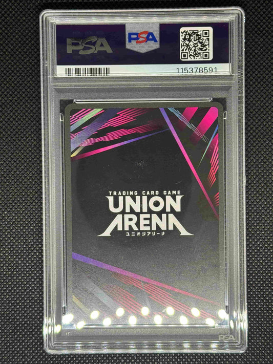 Trading card in a PSA protective case with 'Union Arena' branding