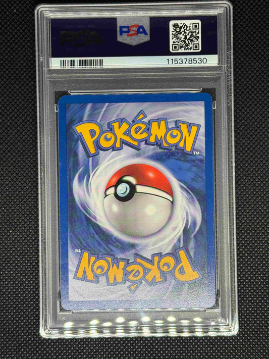 Pokémon trading card in a protective case with a visible PSA logo, barcode, QR code, and ID number.