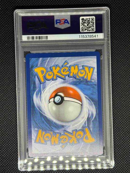Pokémon trading card in a PSA protective case. Including barcode, QR code, and ID number.