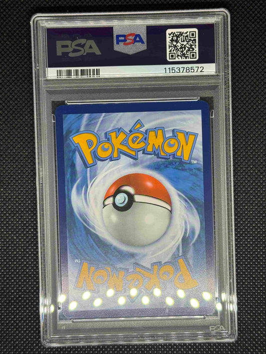 Pokémon trading card in a PSA protective case. Including barcode, QR code and ID number.