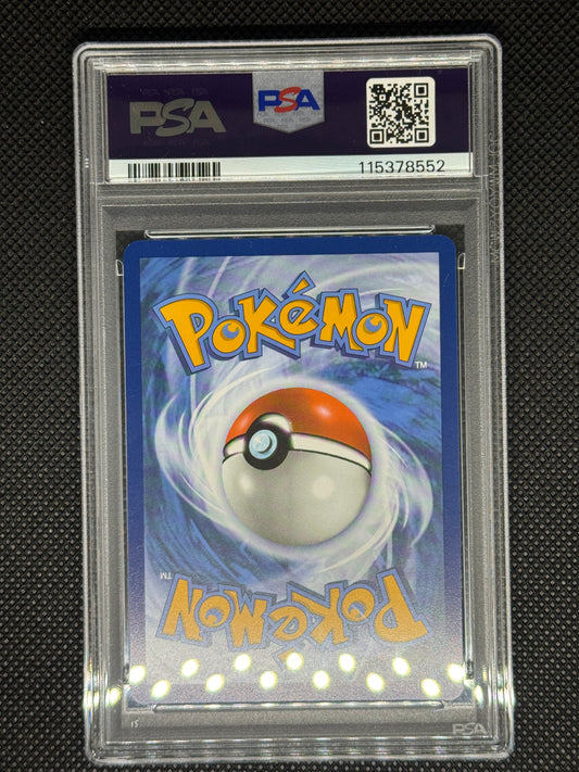 Pokémon trading card in a protective case with a visible PSA logo, barcode, QR code, and ID number.