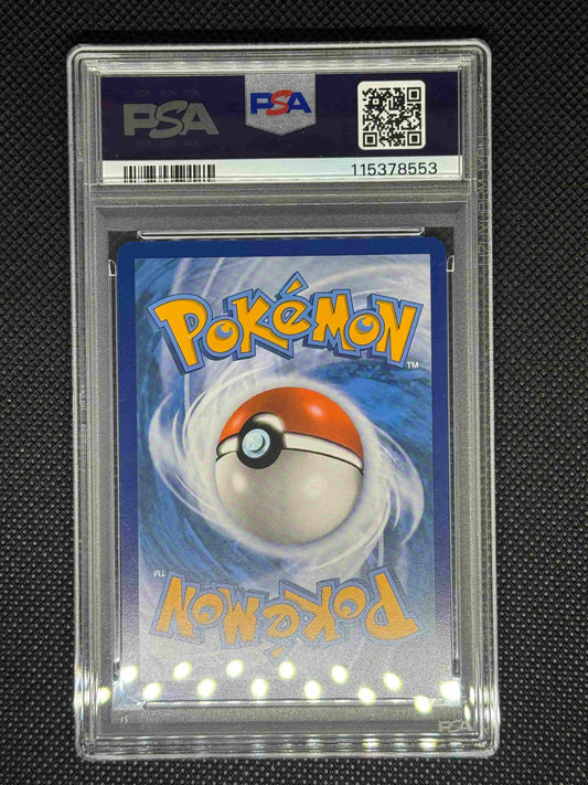 Pokémon trading card in a PSA protective case. Including Barcode, QRcode, and ID number.