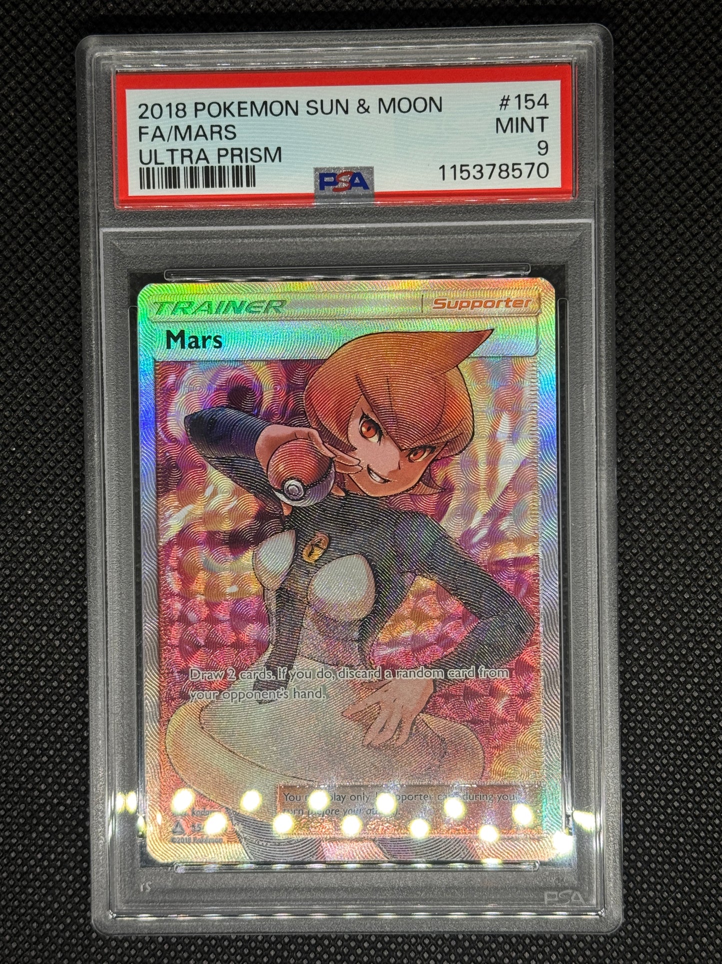 Full art Mars from Ultra Prizm in a PSA 9 slab with the set, card number, ID, and barcode.