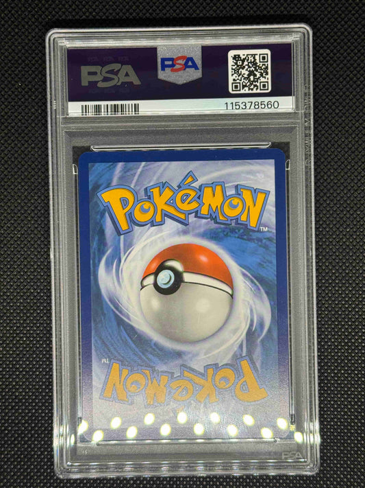 Pokémon trading card in a PSA protective. Including barcode, QR code, and ID number.