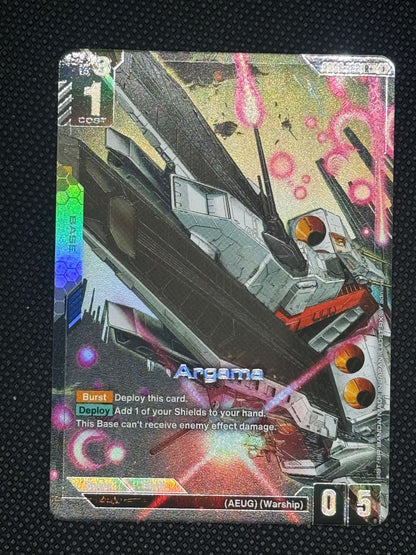 Card with a futuristic spaceship design on a black textured background