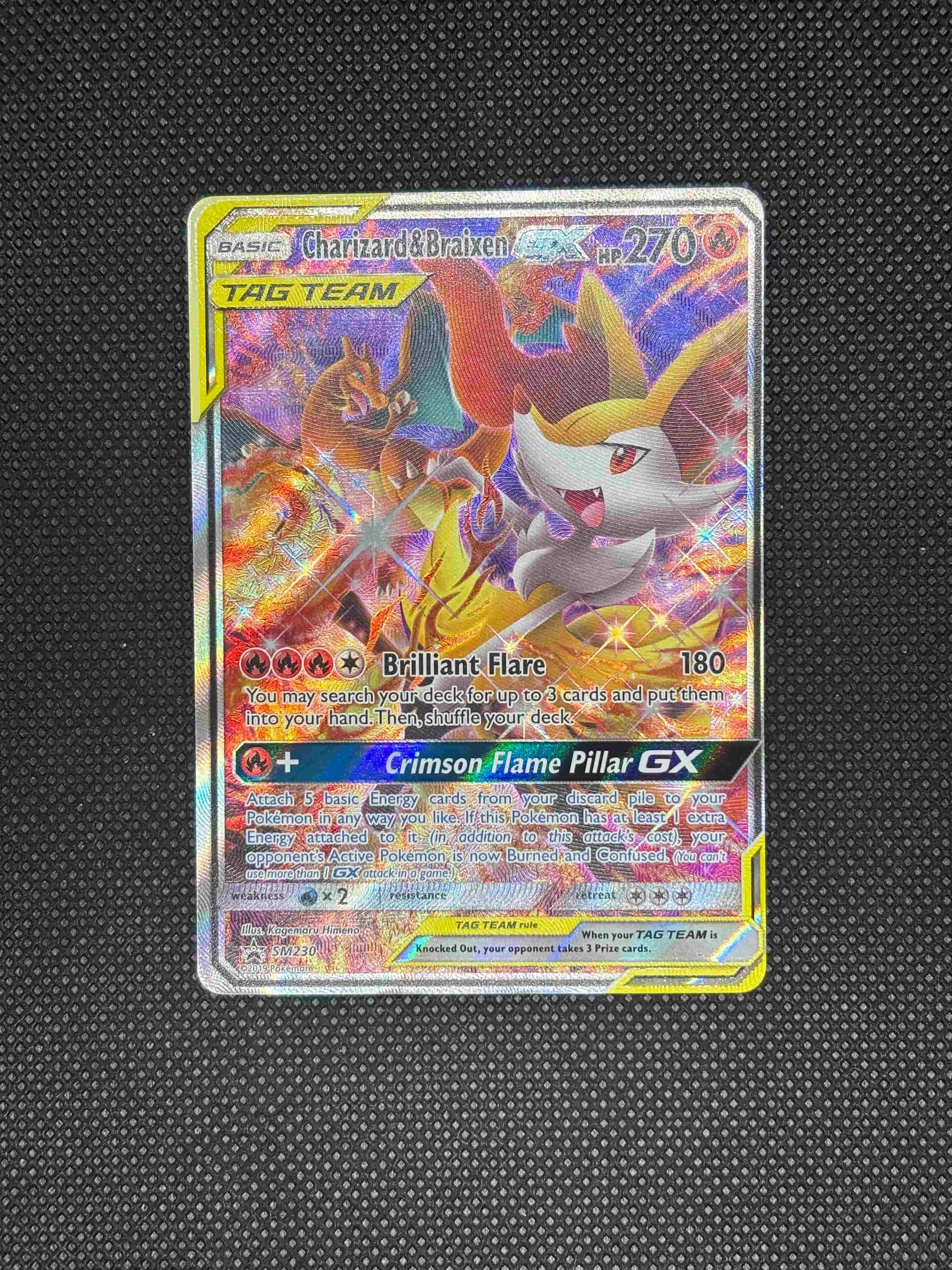 Charizard and braixen using fire moves and are ready to battle with a purple background.