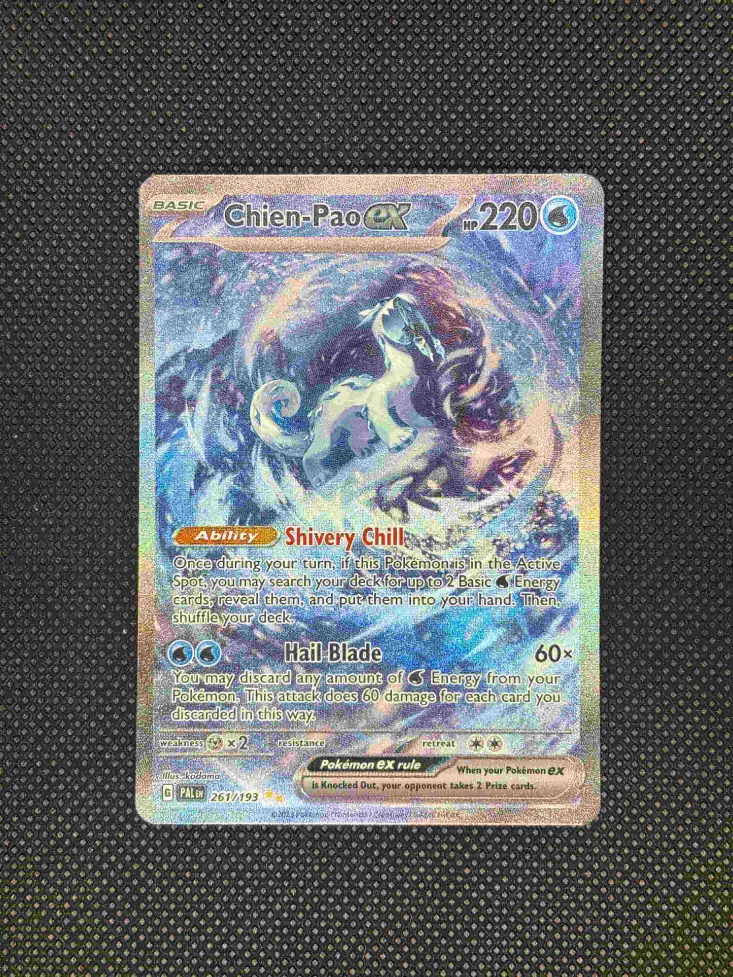 Chien-Pia roaring on a snowy ledge as an icy wind comes through.