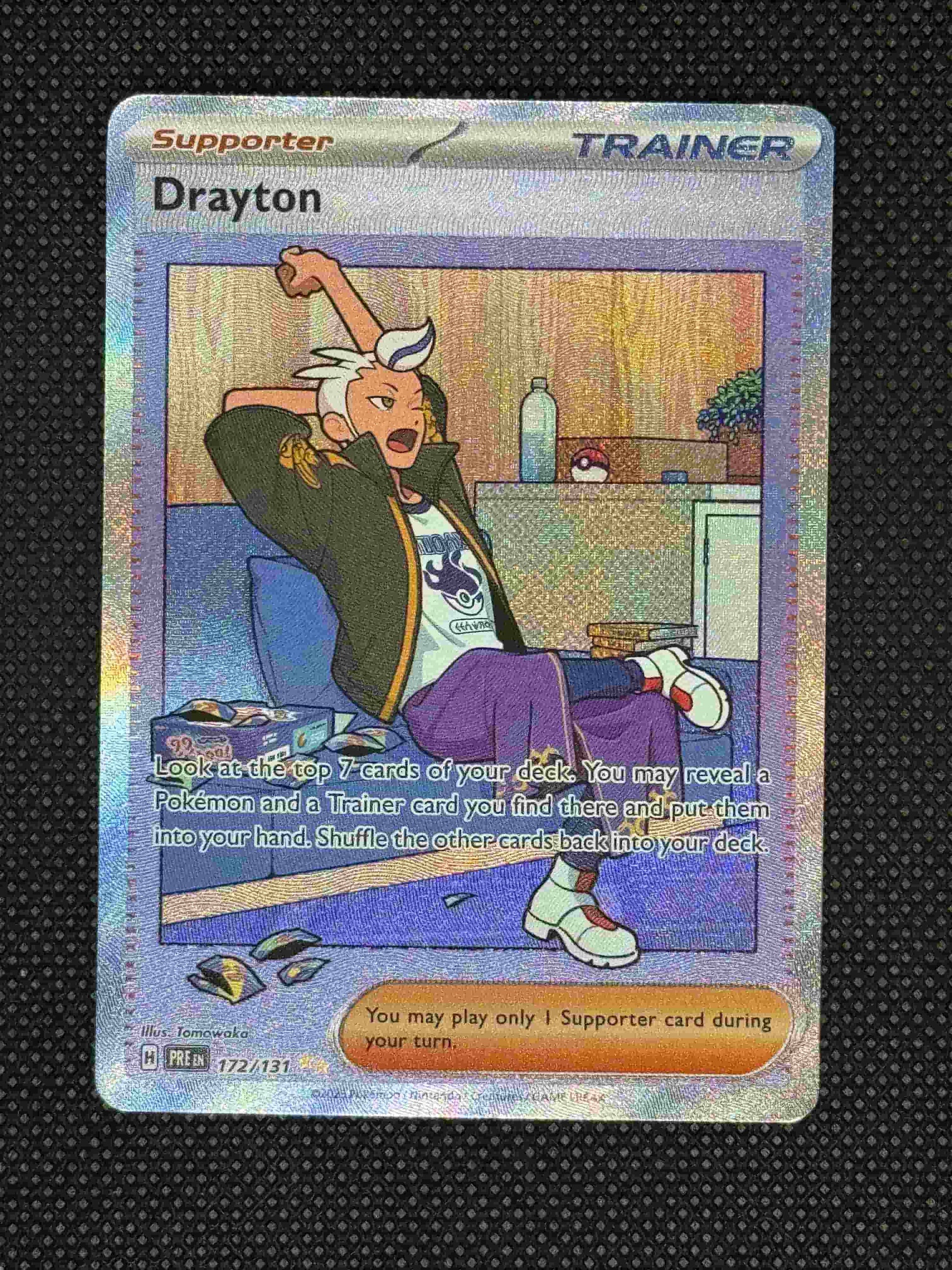 Drayton Stretching on couch