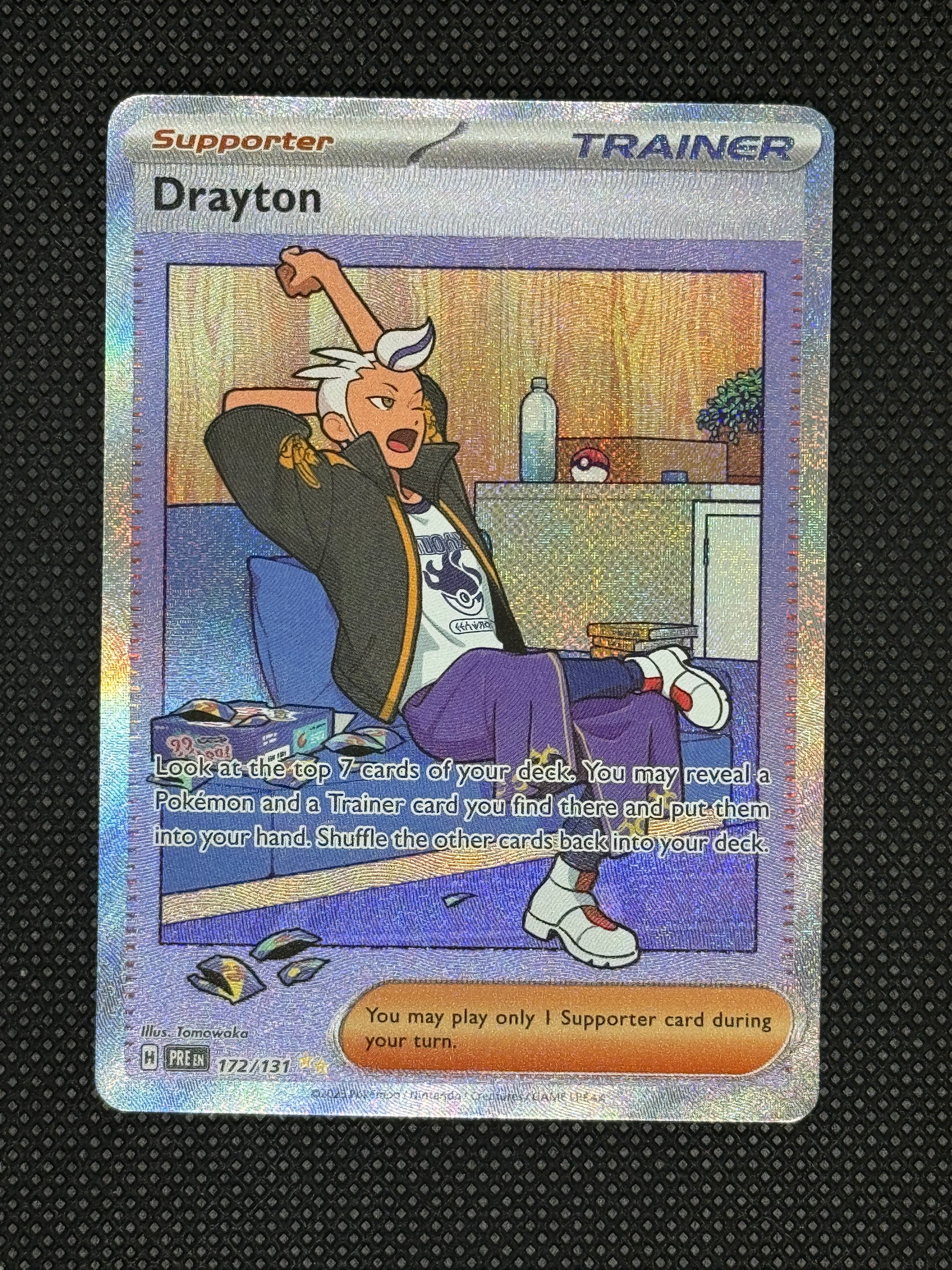 Drayton Stretching on couch