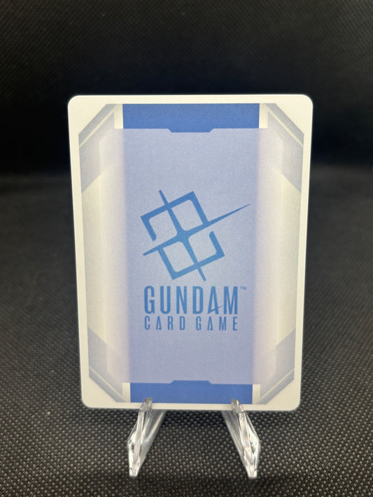 Card holder with 'Gundam Card Game' branding on a dark textured background