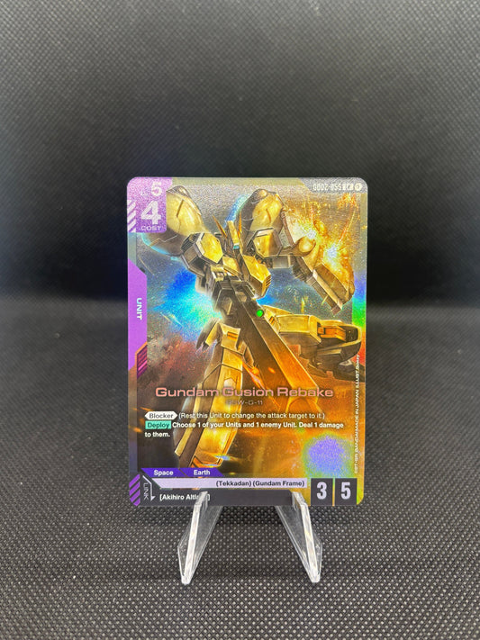 Card with a robot design  shooting and blockingon a textured black surface