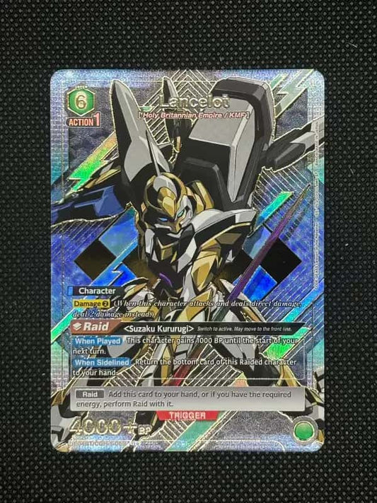 Lancelot in a fighting pose with blue background (Union Arena)