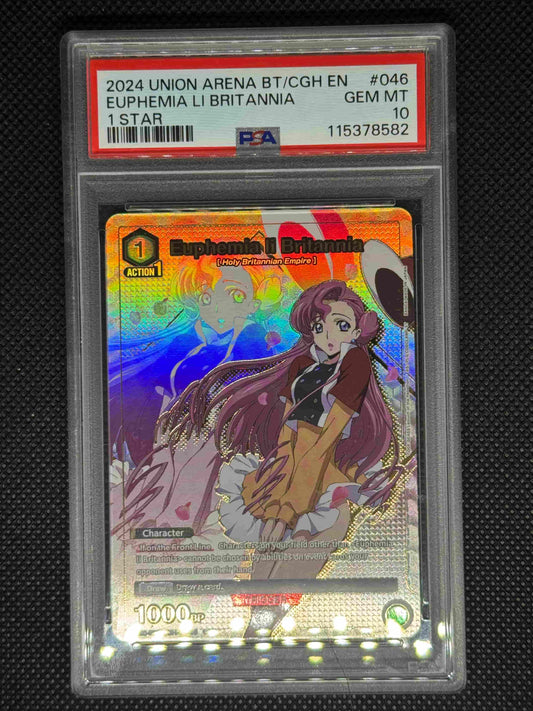 Trading card of Euphemia Li Britannia  in a colorful PSA frame on a black background