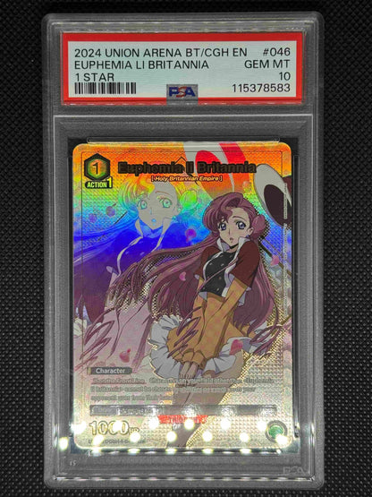 Trading card of Euphemia Li Britannia in a protective case with colorful design and text