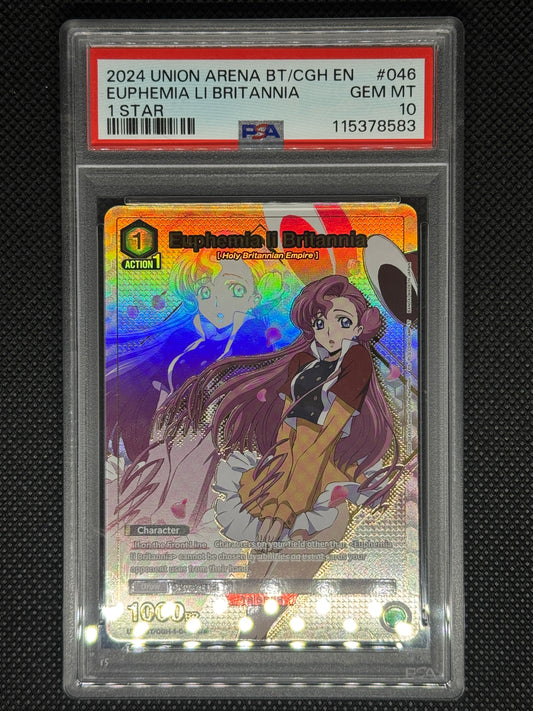 Trading card of Euphemia Li Britannia in a protective case with colorful design and text