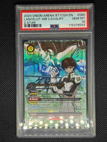 Trading card of Lancelot Air Cavalry in a protective case with character illustration and text