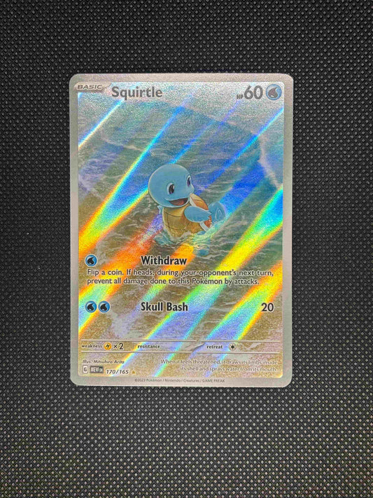 Squirtle on the beach playing with the water as a wave comes in.