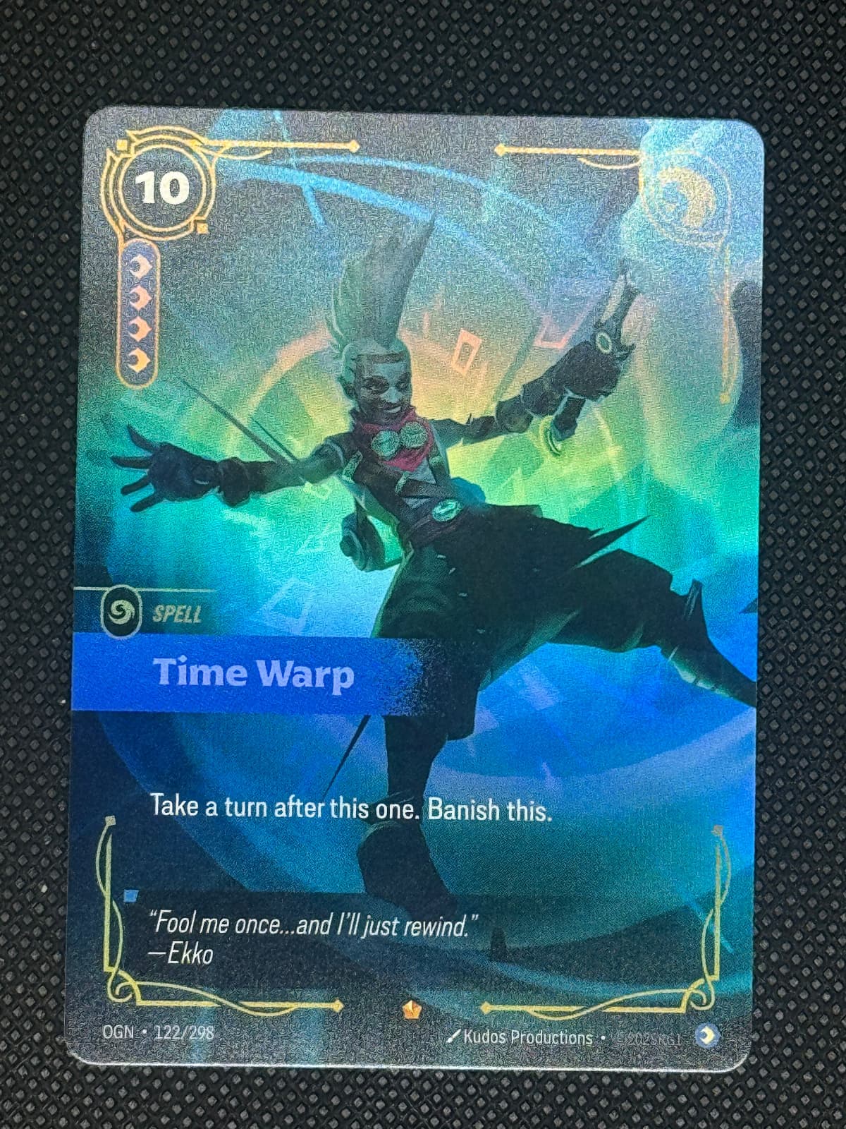 Card with a fantasy character design on a dark textured background