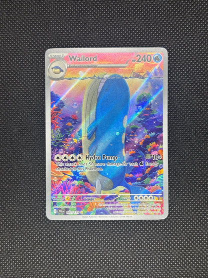 Wailord upright in the middle of the sea surrounded by coral.