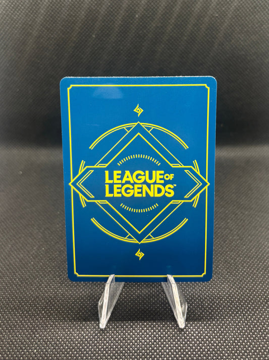 Blue back with 'League of Legends' logo on a textured black surface