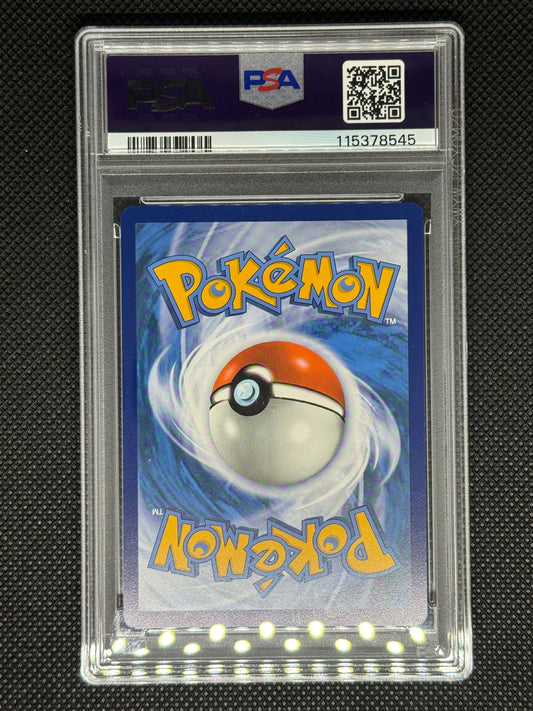 Pokémon trading card in a protective case with a visible PSA logo, barcode, QR code, and ID number.