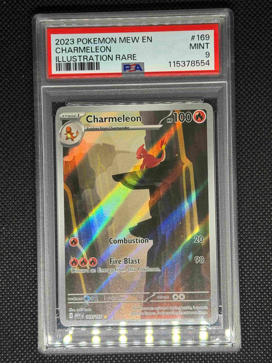Charmeleon illustration rare from 151 in a PSA 9 slab with the set, card number, ID, and barcode.