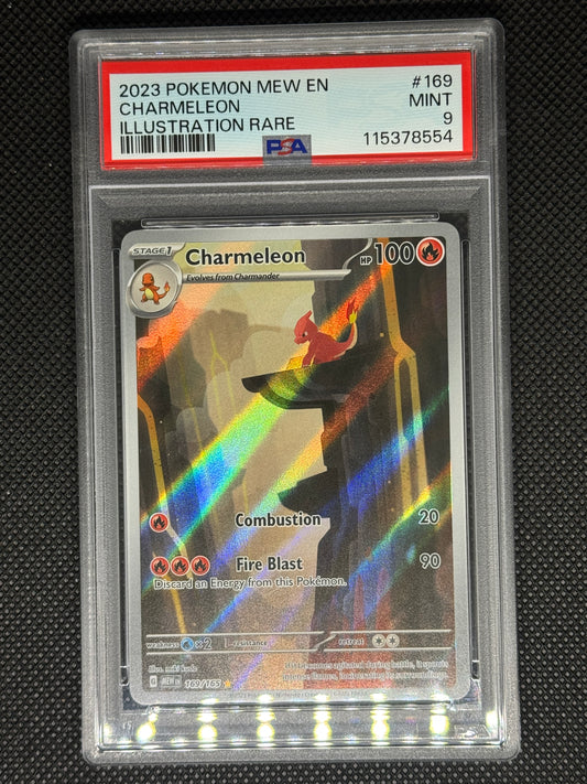 Charmeleon illustration rare from 151 in a PSA 9 slab with the set, card number, ID, and barcode.