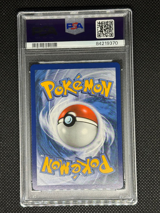 Pokémon trading card in a protective case with a visible PSA logo, barcode, QR code, and ID number.