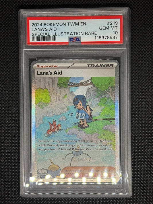 Lana SIR in a PSA 10 slab with the set, card number, ID, and barcode.