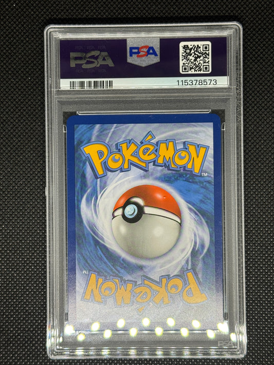 Pokémon trading card in a PSA protective case with a barcode and QR code.