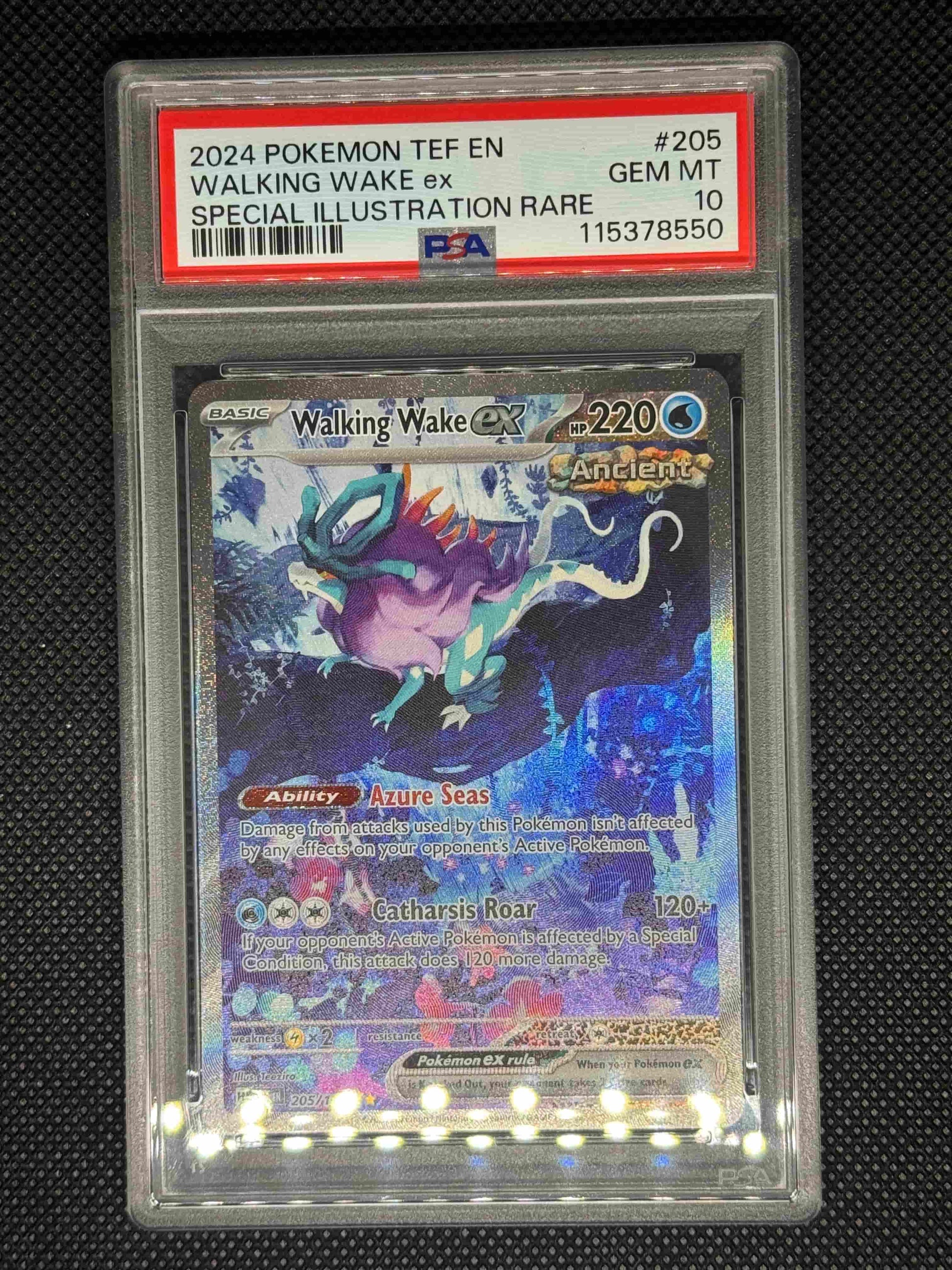 Walking Wake ex SIR in a PSA 10 slab with the set, card number, ID, and barcode.